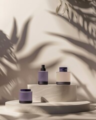 Minimalist Skincare Product Displays with Natural Shadows and Pastel Tones