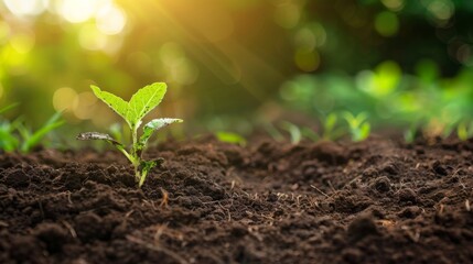 Fototapeta premium A small plant is growing in the dirt