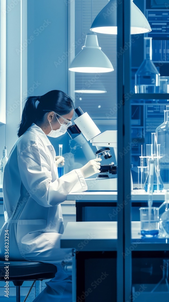 Poster scientist working in modern laboratory. generative ai