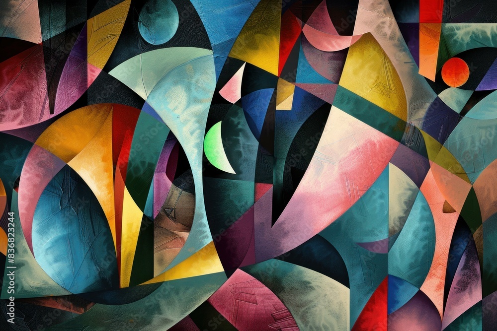 Poster digital abstract composition featuring geometric shapes and a vivid color palette