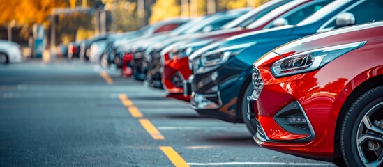 Obraz premium Row of Parked Cars in a Parking Lot. Generative ai