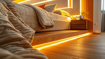 Modern Bedroom with LED Lighting. Generative ai