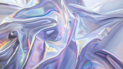 Iridescent Holographic Fabric with Colorful Light Reflections in Modern Abstract Art