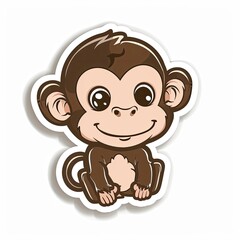Obraz premium Cute cartoon monkey sitting and smiling sticker generated with AI