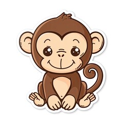 Fototapeta premium Cute cartoon monkey sitting and smiling sticker generated with AI