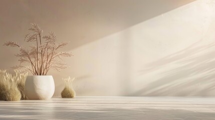 serene floor and wall background with soft, muted colors and minimalist decor for a calm and soothing promotion ad.