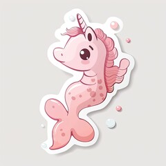Fototapeta premium Cute pink unicorn fish sticker illustration generated with AI