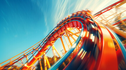 Exhilarating Motion Blur: Capturing the Thrill of Roller Coasters at Amusement Parks
