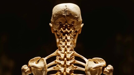 A skeleton's back is shown in a black background