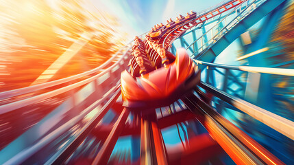 Exhilarating Motion Blur: Capturing the Thrill of Roller Coasters at Amusement Parks
