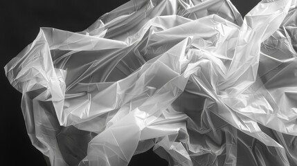 Abstract Crumpled Transparent Plastic Film on Dark Background