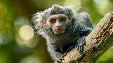 Fototapeta premium A baby monkey is sitting on a tree branch