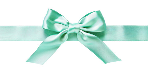 Mint color satin ribbons and bow isolate on transparent png. Holiday Edition, Ribbon decorative shiny.