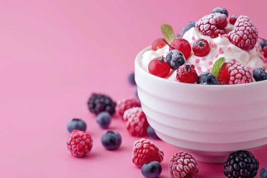 Probioticrich yogurt with berries, showcasing gut health close up digestive health surreal Composite breakfast table backdrop - Powered by Adobe
