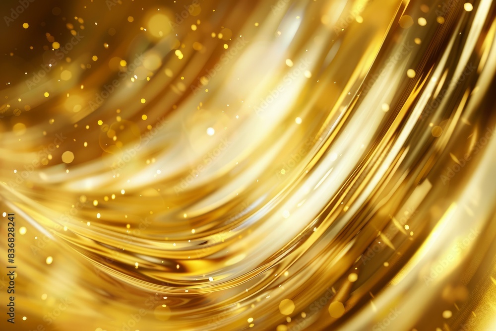 Poster luxurious golden swirl abstract background with sparkling. shimmering gold particles and a smooth. f