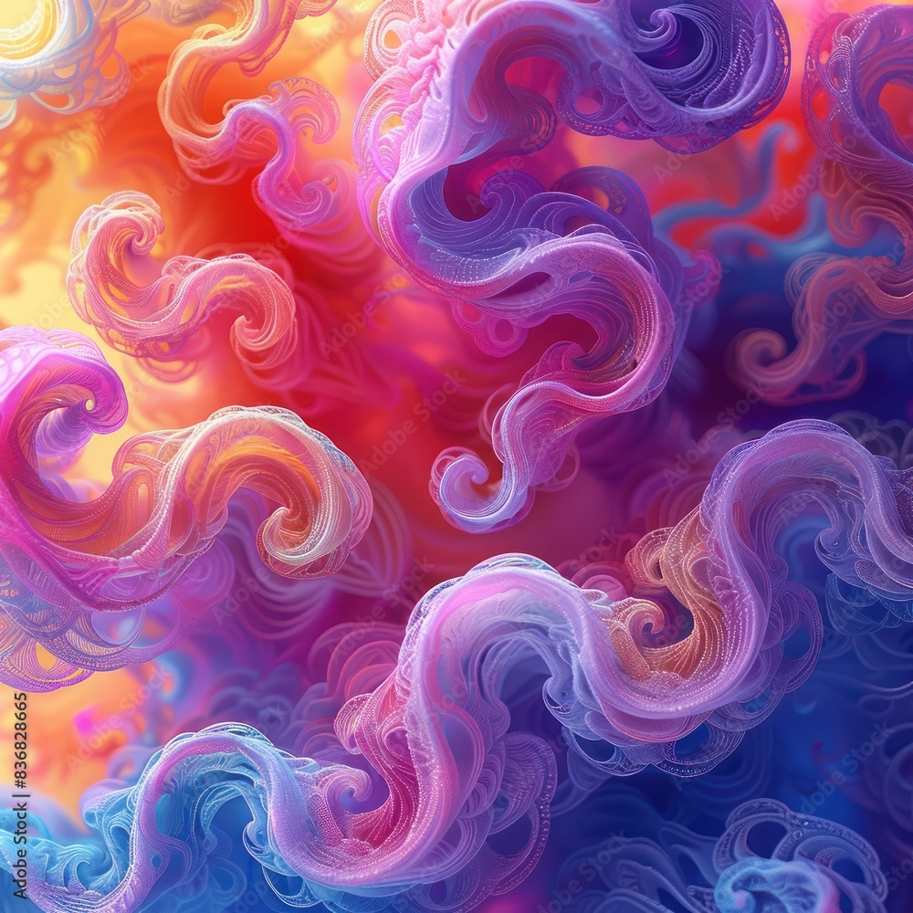 Poster colorful abstract pattern with vibrant swirls and flowing textures, creating a mesmerizing and dynam