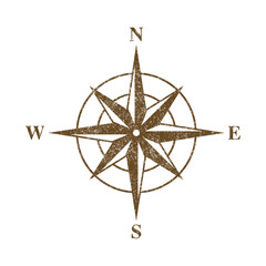 Vector Vintage Wind Rose Symbol, Compass Icon Closeup, Isolated