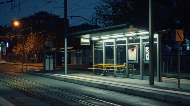 A bus stop with a bench and a sign that says "No Parking"