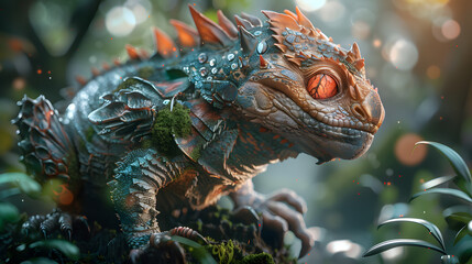 Iguana perched on tree branch, showcasing its vibrant green scales in close-up portrait