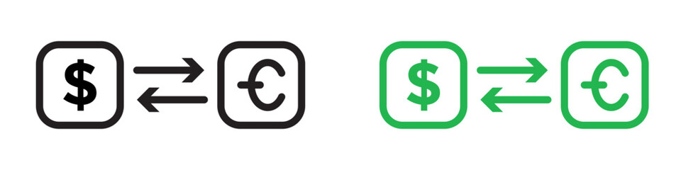 Currency exchange icon featuring different currencies, ideal for international finance and travel services