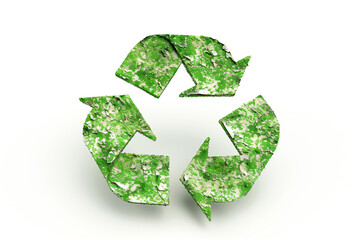 Isolated Green Recycling Symbol with Textured Surface on White Background (edited generative AI)
