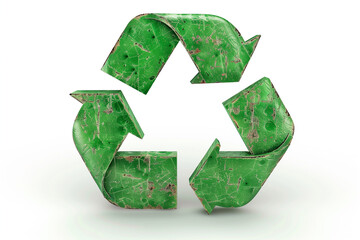 Isolated Green Recycling Symbol with Textured Surface on White Background (edited generative AI)
