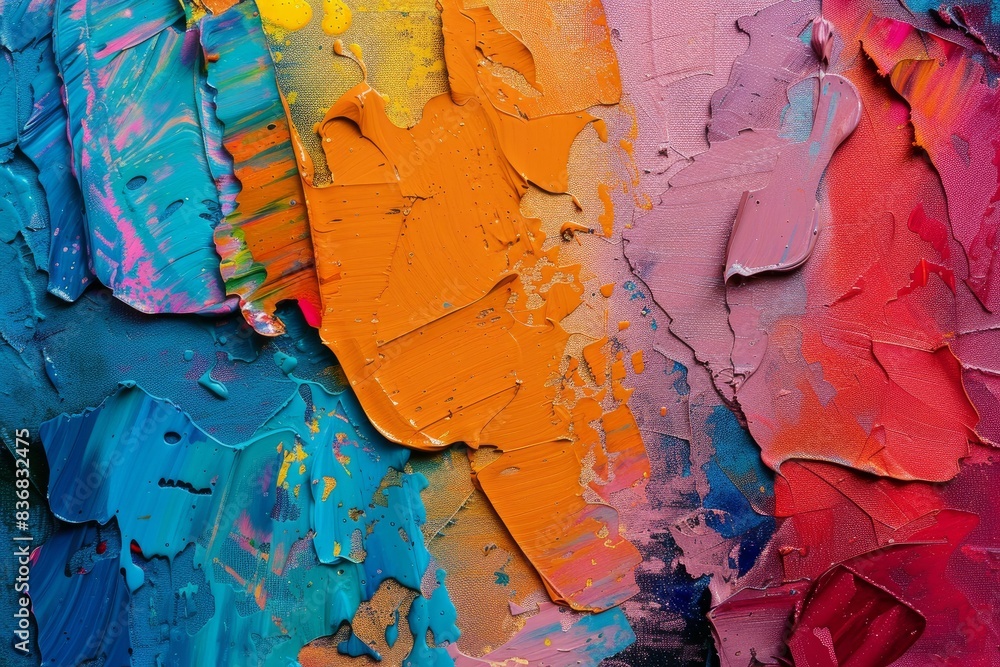 Poster closeup of colorful abstract art created with palette knife technique