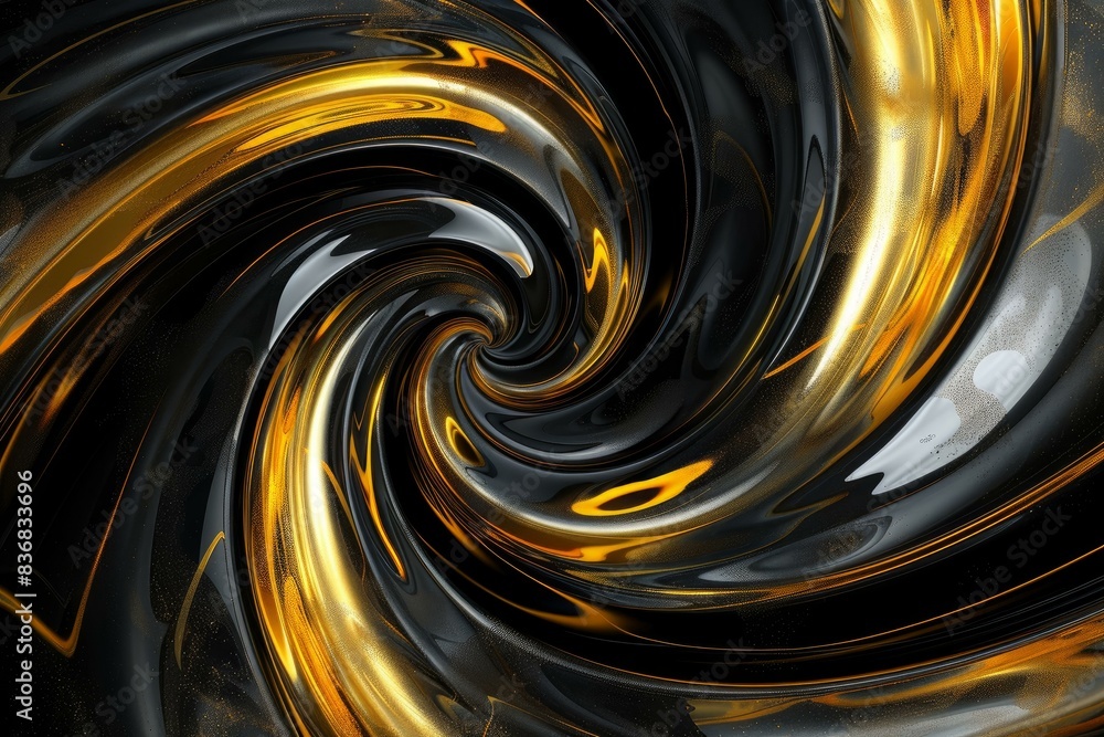 Poster luxurious and modern abstract golden vortex background with swirling black digital illustration and 