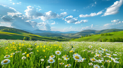 Obraz premium meadow with flowers and mountains