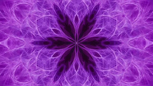 Hypnotic lilac purple flame flower in continuum with captivating core and evolving fractal detail looping.