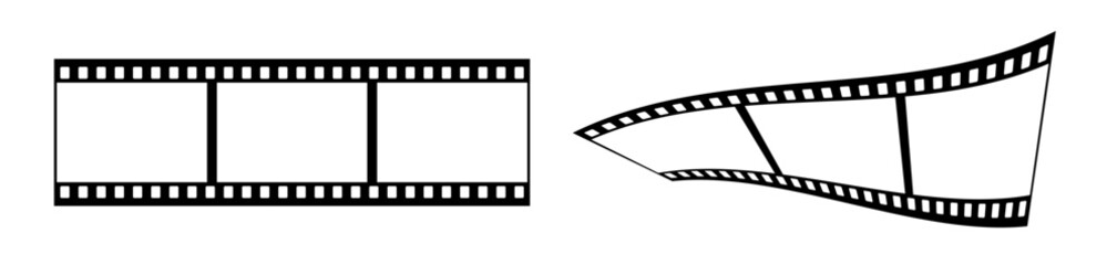 35mm blank filmstrip vector design with 3 frames on white background. 3d black film reel symbol illustration to use for photography, television, cinema, photo frame.