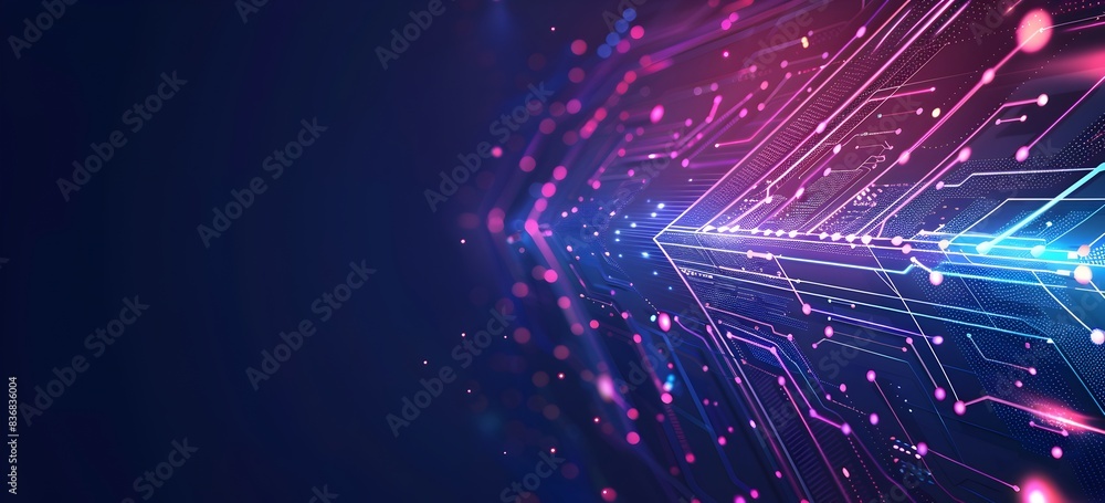 Poster abstract arrow with digital lines and glowing dots on blue background vector presentation design in 