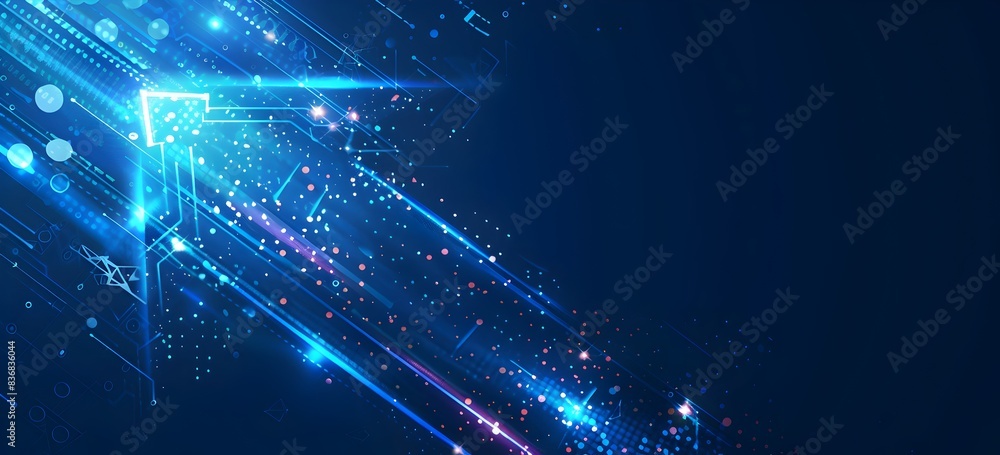Poster abstract arrow with digital lines and glowing dots on blue background vector presentation design in 