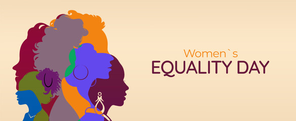 Women's Equality Day. Female holiday, in August 26 web banner. Women hugging each other, concept for Women's Equality Day. flat illustration for Women right history month. Feminism concept
