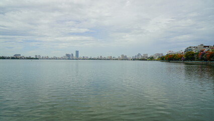 Fototapeta premium Lakeside city landscape