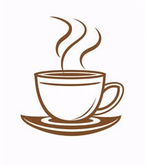 Obraz premium Minimalist Coffee Cup Vector Logo Icon with Steam in Simple Line Art Style on White Background