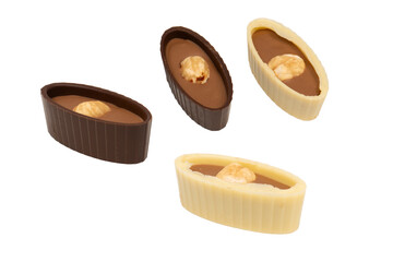 Chocolate candy with a nut isolated on a white background.