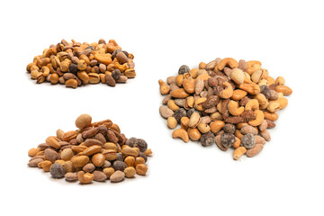  A group of almonds, pistachios, walnuts, macadamia, cashews.