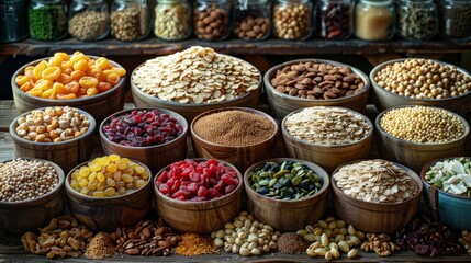 Fototapeta premium Dried food groups with an image featuring an assortment of nutritious options