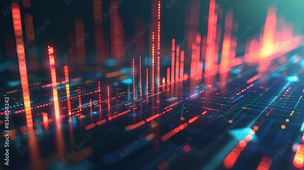 Poster glowing data visualization on a dark background, illustrating analytics and insights in the digital 