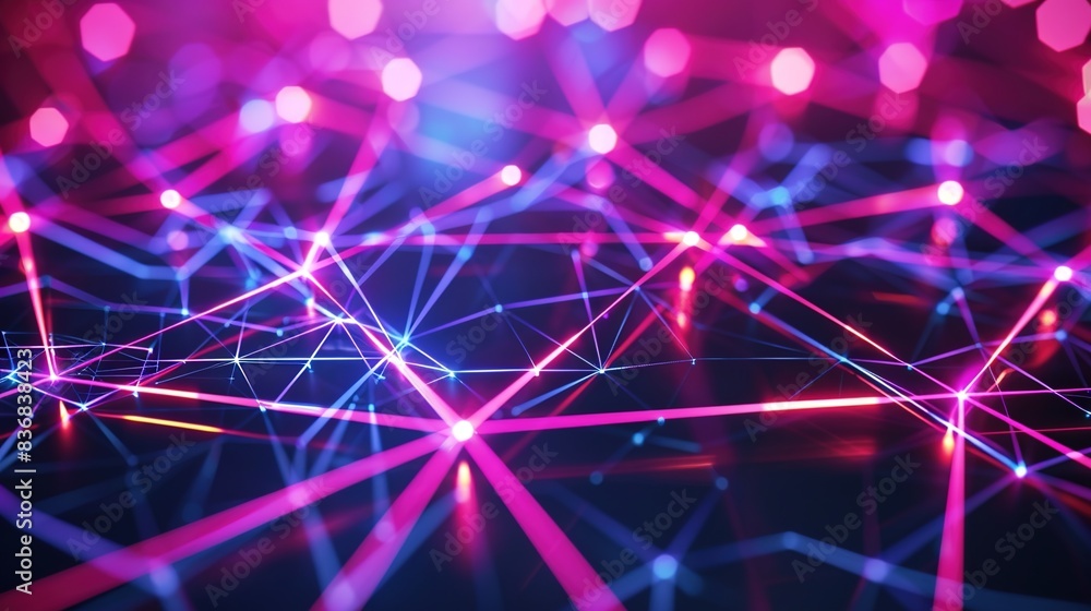 Poster abstract neon lights in a grid pattern, symbolizing the interconnectedness of technology and society