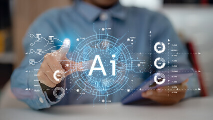 AI computing. Artificial Intelligence for big data analytics, Man working with Artificial...