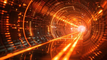 Illuminated cybernetic pathways leading into the unknown, symbolizing the boundless possibilities of technology 