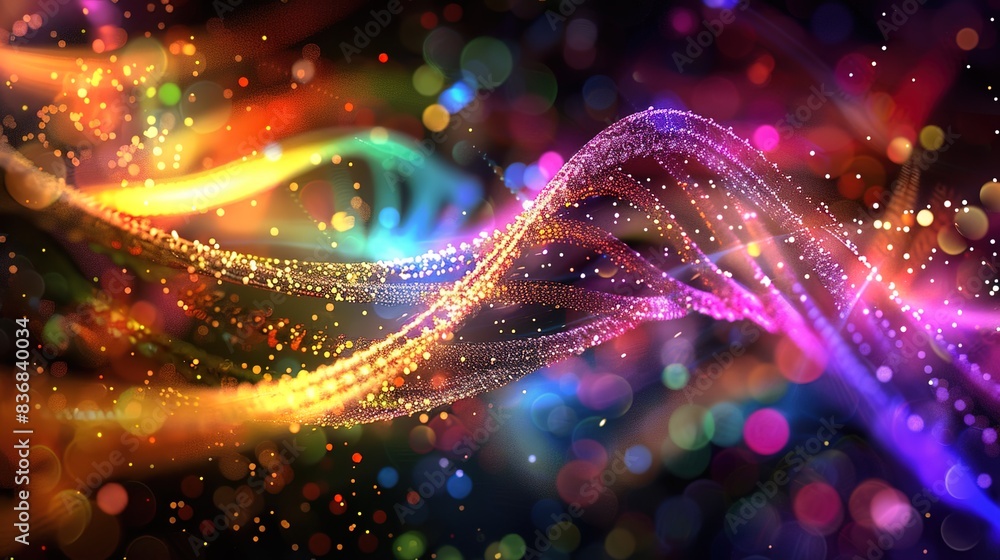 Poster digital dna strands unfolding in a symphony of color, symbolizing the genetic revolution enabled by 