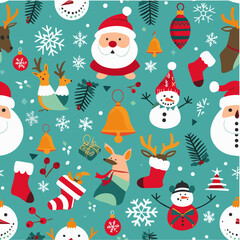 illustration of Christmas seamless patterns with whith santa hat