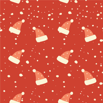 illustration of Christmas seamless patterns with whith santa hat