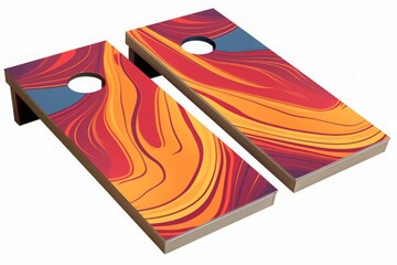 vector illustration style,Cornhole boards with customized designs isolate white background