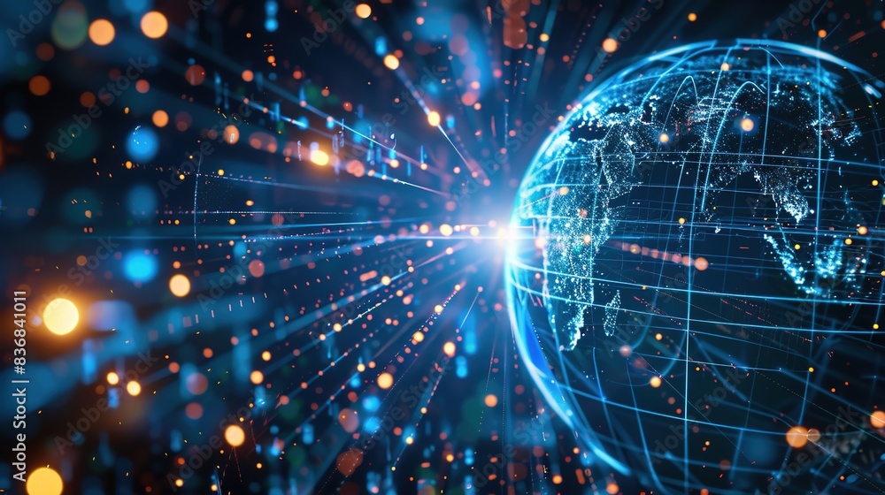 Poster an illuminated globe surrounded by digital data streams, highlighting the interconnected nature of g