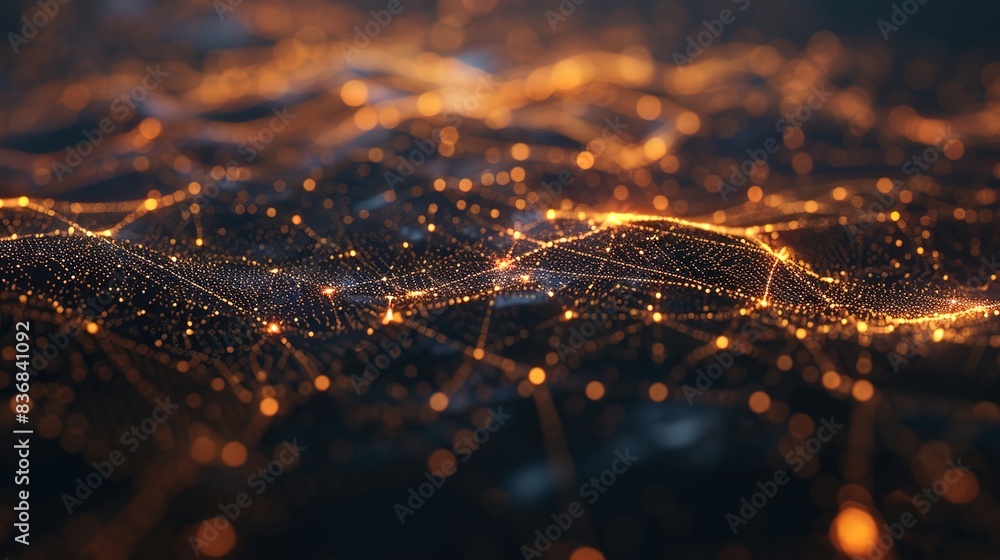 Poster a network of glowing lines and nodes against a dark background, representing the interconnectedness 