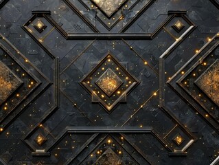 Abstract geometric pattern with golden accents on a dark background. This AI-generated image is perfect for backgrounds, designs, and more.